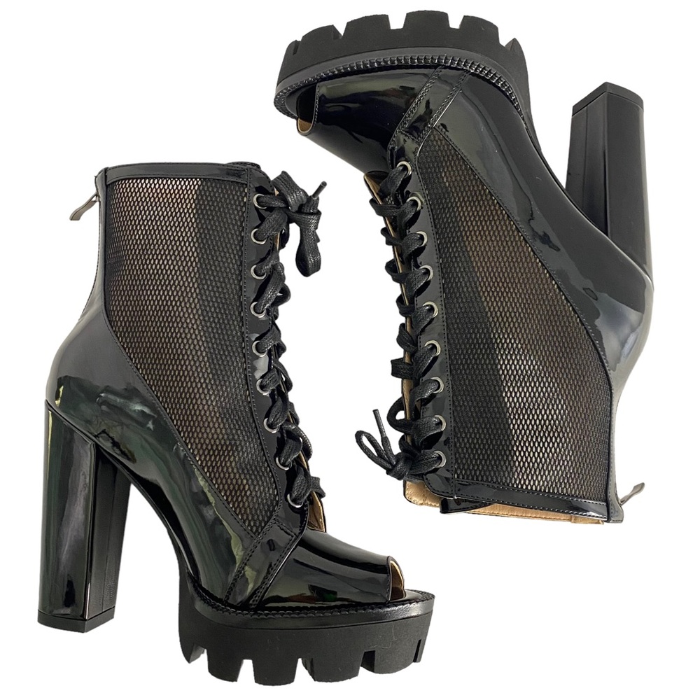 Wetkiss Glossy Black Platform Boots - Picture 6 of 16